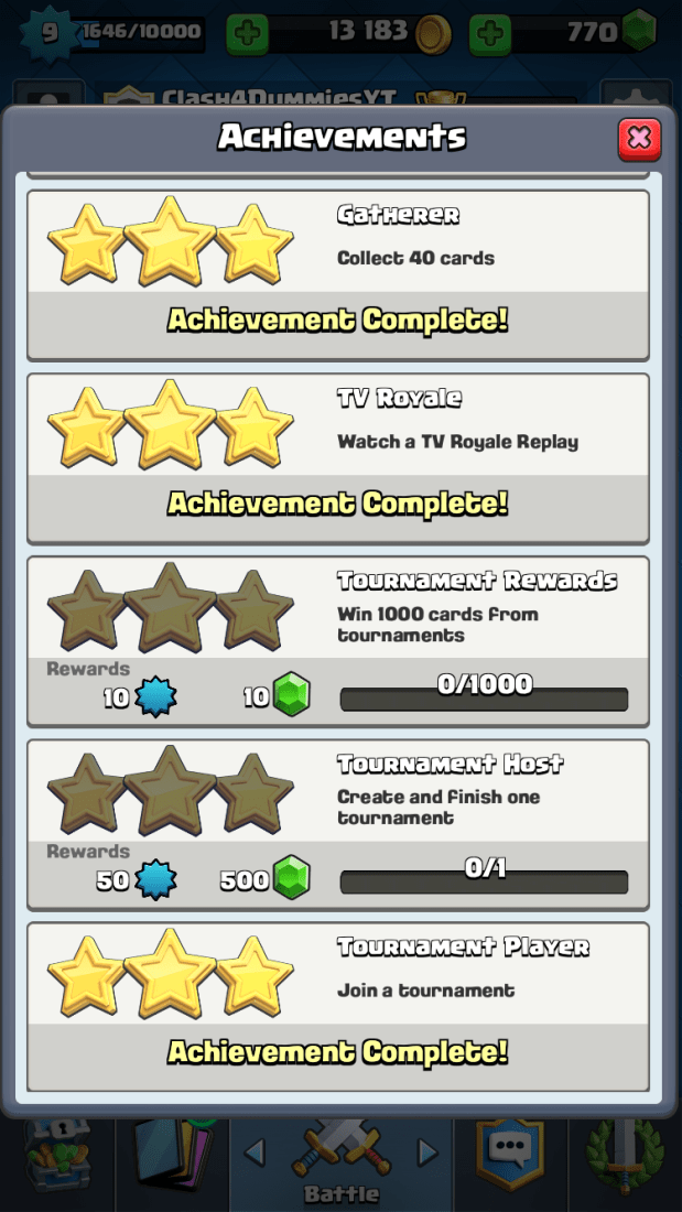 Tournament Achievements Clash Royale