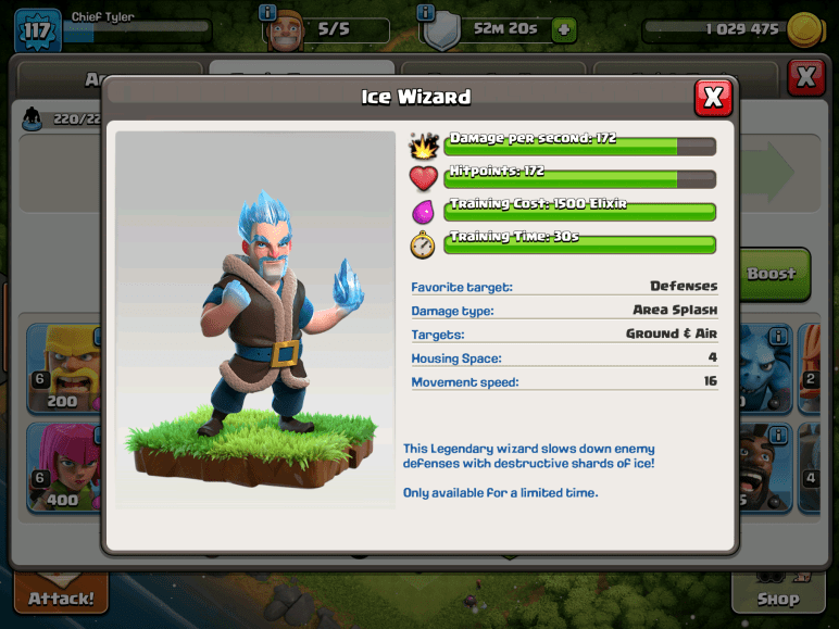 Clash of Clans Ice Wizard Permanent Troop