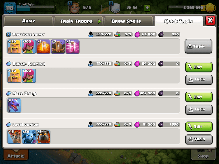 Clash of Clans Quick Train Army Compositon