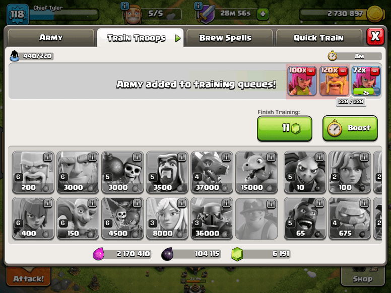 Clash of Clans Train Two Armies