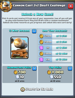 Cannon Cart 2v2 Draft Challenge Rewards Clash Royale