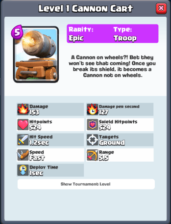 Cannon Cart Level 1 Stats Clash Royale