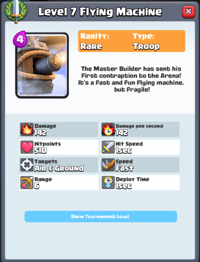 Flying Machine Stats Tournament Level Clash Royale