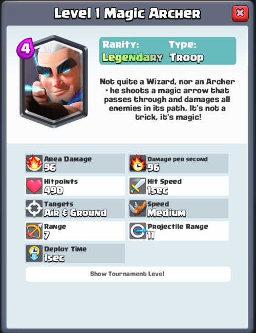 Magic Archer Statistics Clash Royale
