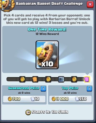 Barbarian Barrel Draft Challenge Rewards Clash Royale