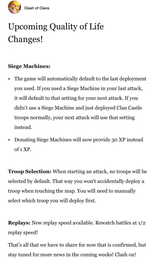 Clash of Clans October 2018 Update Quality of Life Changes